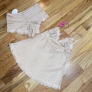 NEW  NUDE Tracy 2 Piece set Striped design mesh detail shorts with cami S Small